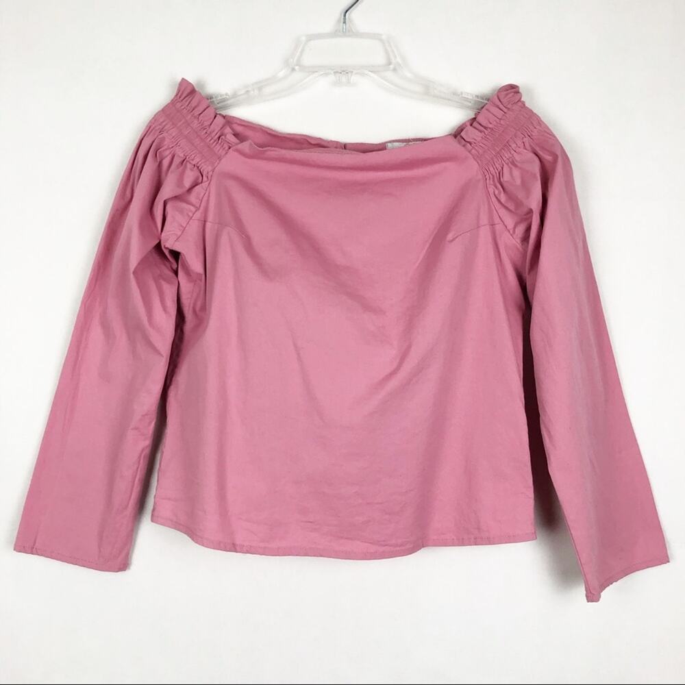 CKlass Womens Top Small Y2K Smocked Off Shoulder Boxy Back Slit Preppy Soft Girl